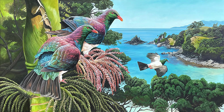 Craig Platt nz bird art, garden cove, oil on canvas